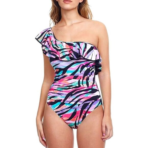Profile by Gottex 'Wild Parade' One-Shoulder One-Piece Swimsuit Multicolor